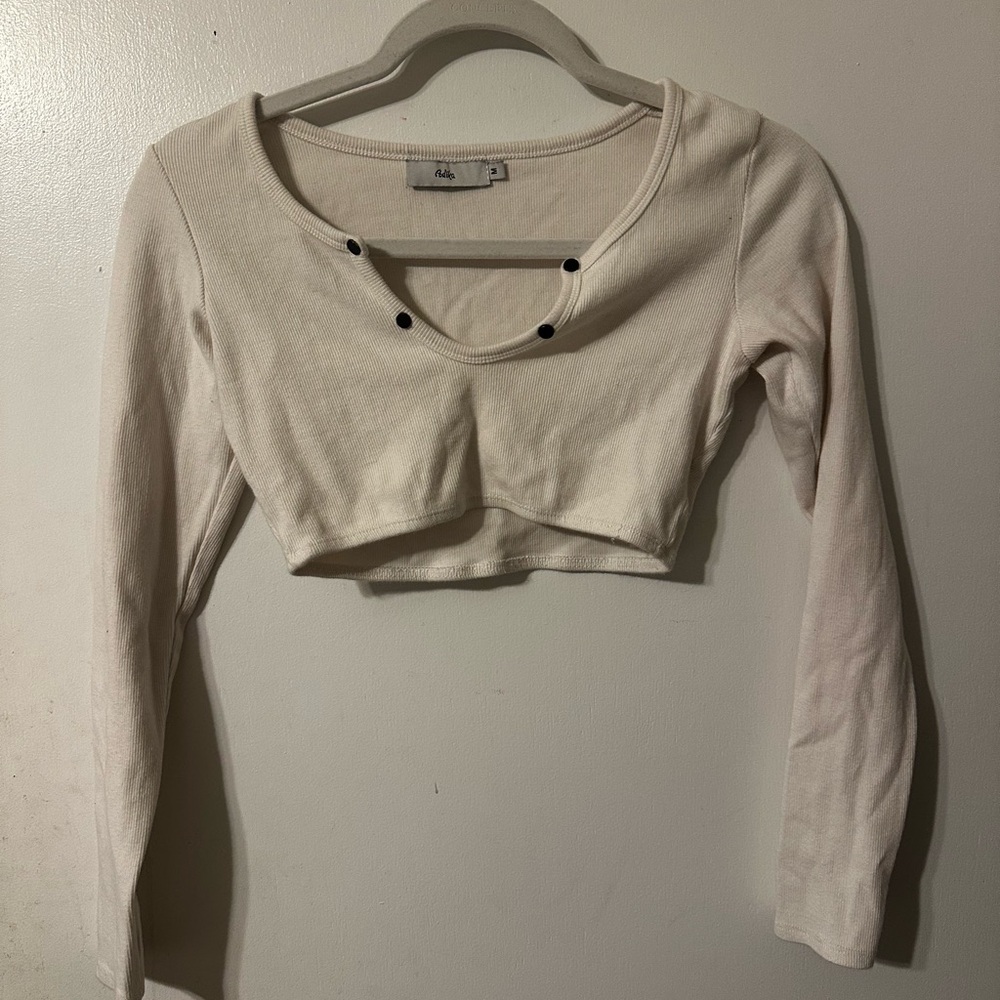 Adika Cream Fitted Long Sleeve Crop Top